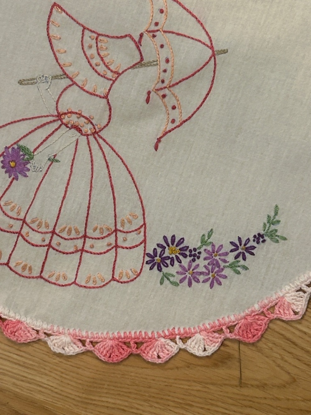 Embroidered Vintage-Style Table Runners - Floral & Pink Trim Qty 2 - Picture 12 of 14